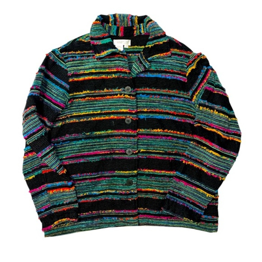 Coldwater Creek Blazer Jacket Black With Multicolor Frayed Stripes Size Large